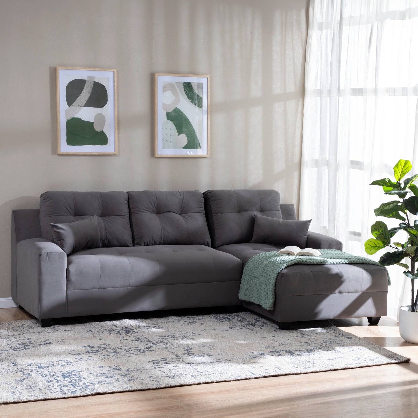 Seccional Dubai XS Derecho en Velvet Gris – Elegancia Compacta y Máximo Confort