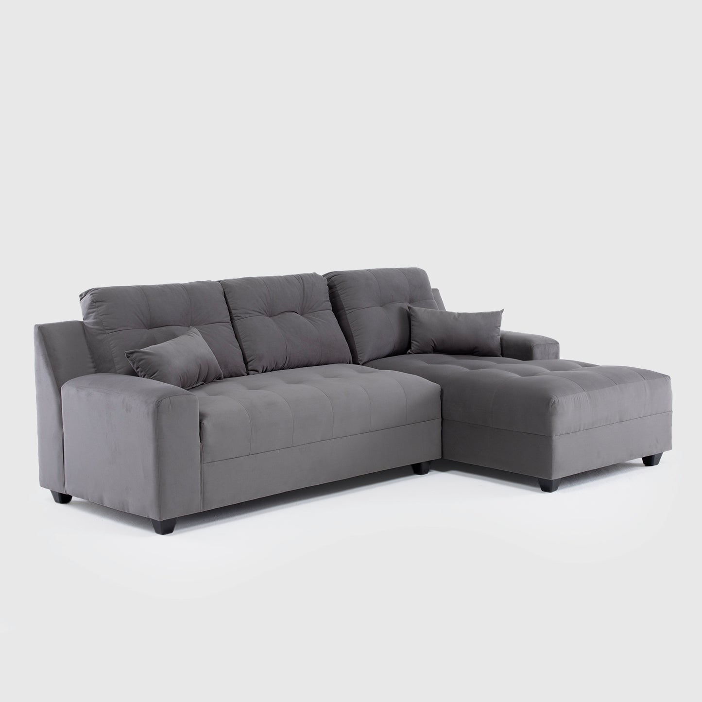 Seccional Dubai XS Derecho en Velvet Gris – Elegancia Compacta y Máximo Confort