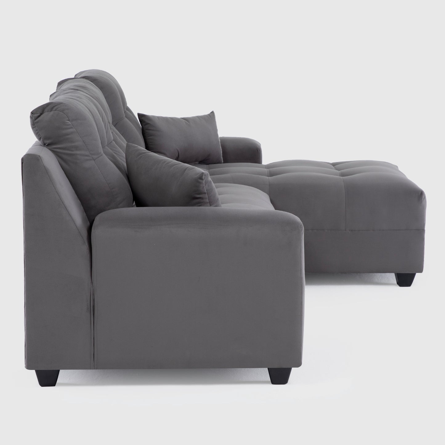 Seccional Dubai XS Derecho en Velvet Gris – Elegancia Compacta y Máximo Confort