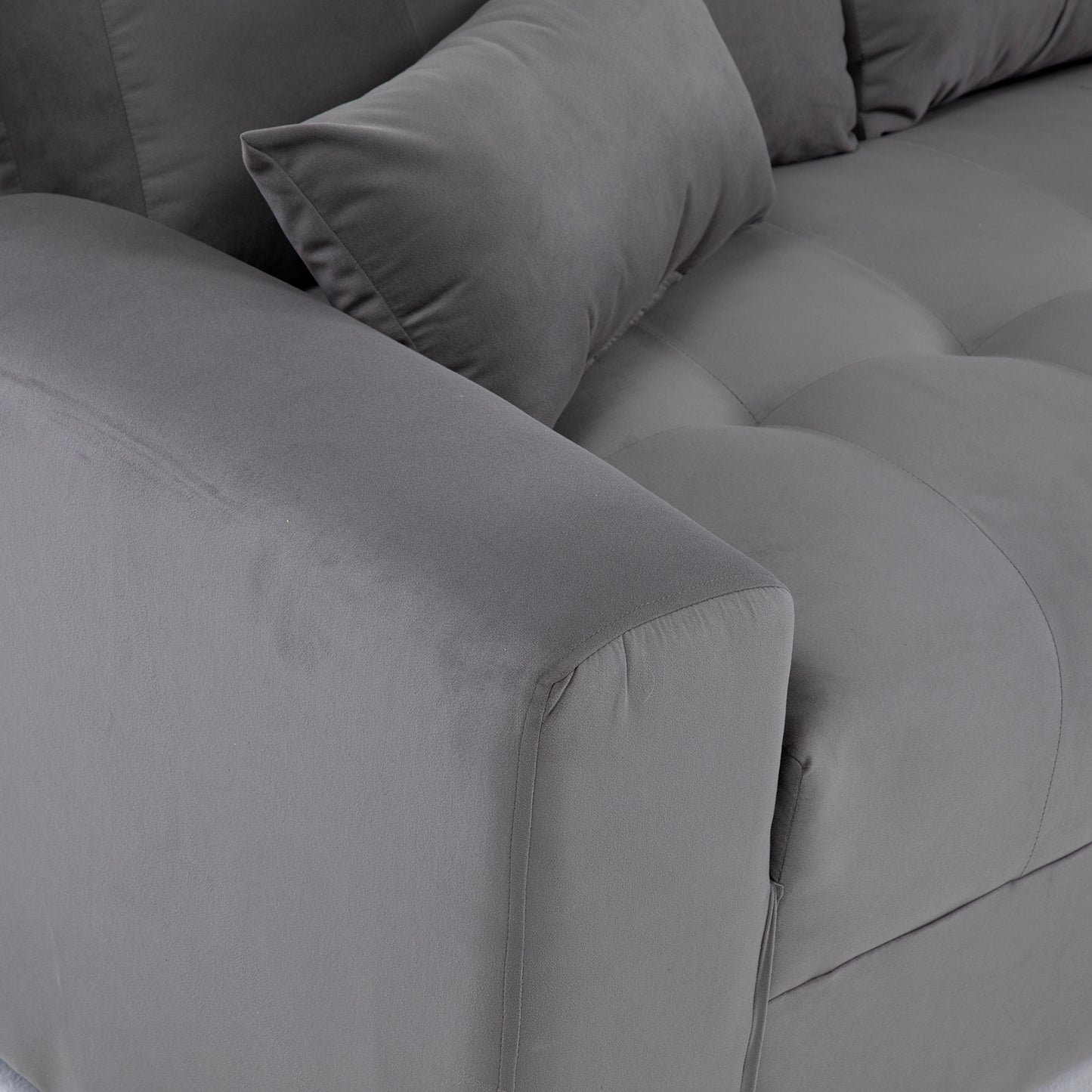 Seccional Dubai XS Derecho en Velvet Gris – Elegancia Compacta y Máximo Confort