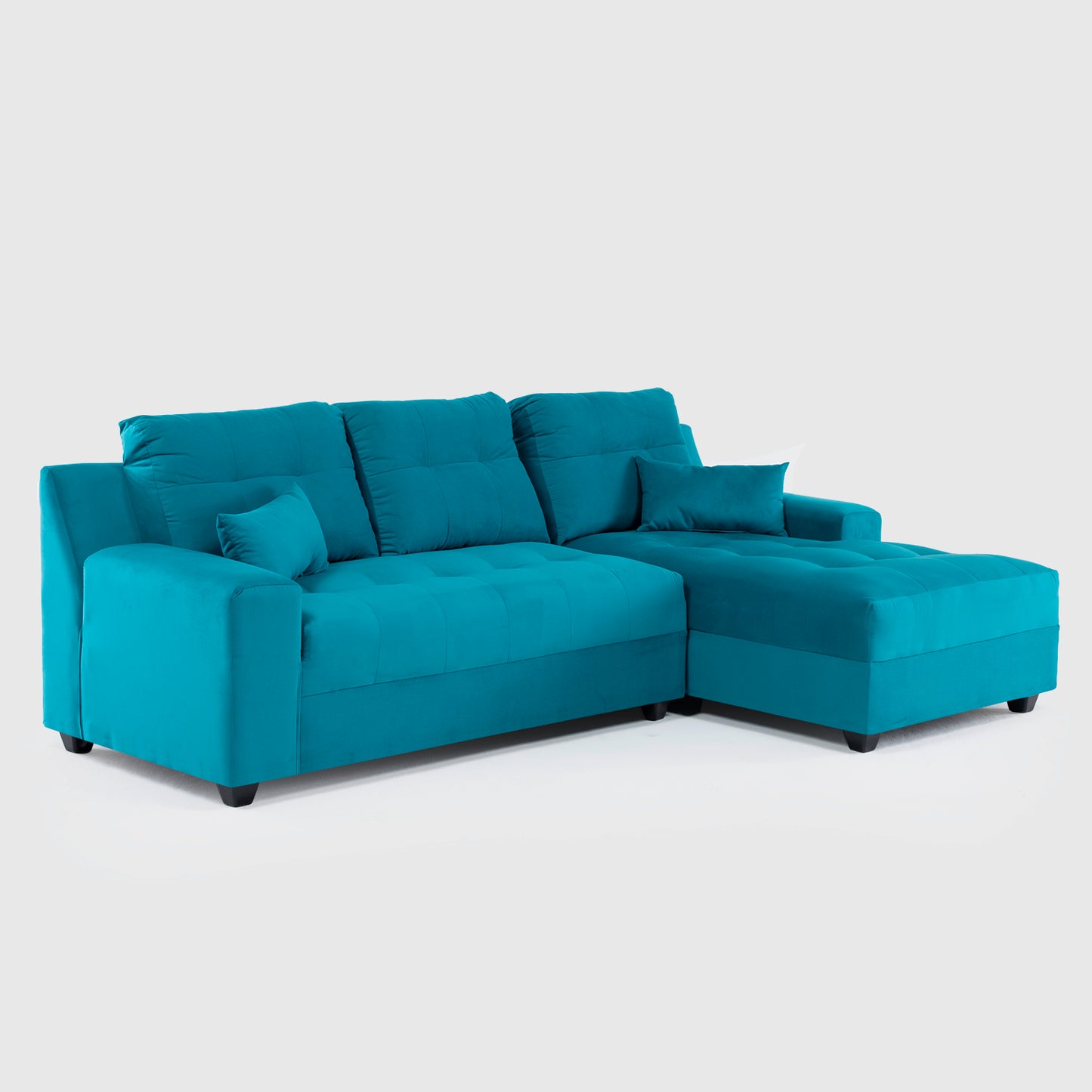 Seccional Dubai XS Derecho en Velvet Turquesa – Elegancia Compacta y Máximo Confort