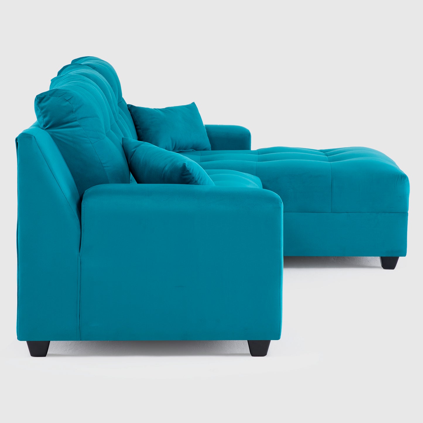 Seccional Dubai XS Derecho en Velvet Turquesa – Elegancia Compacta y Máximo Confort