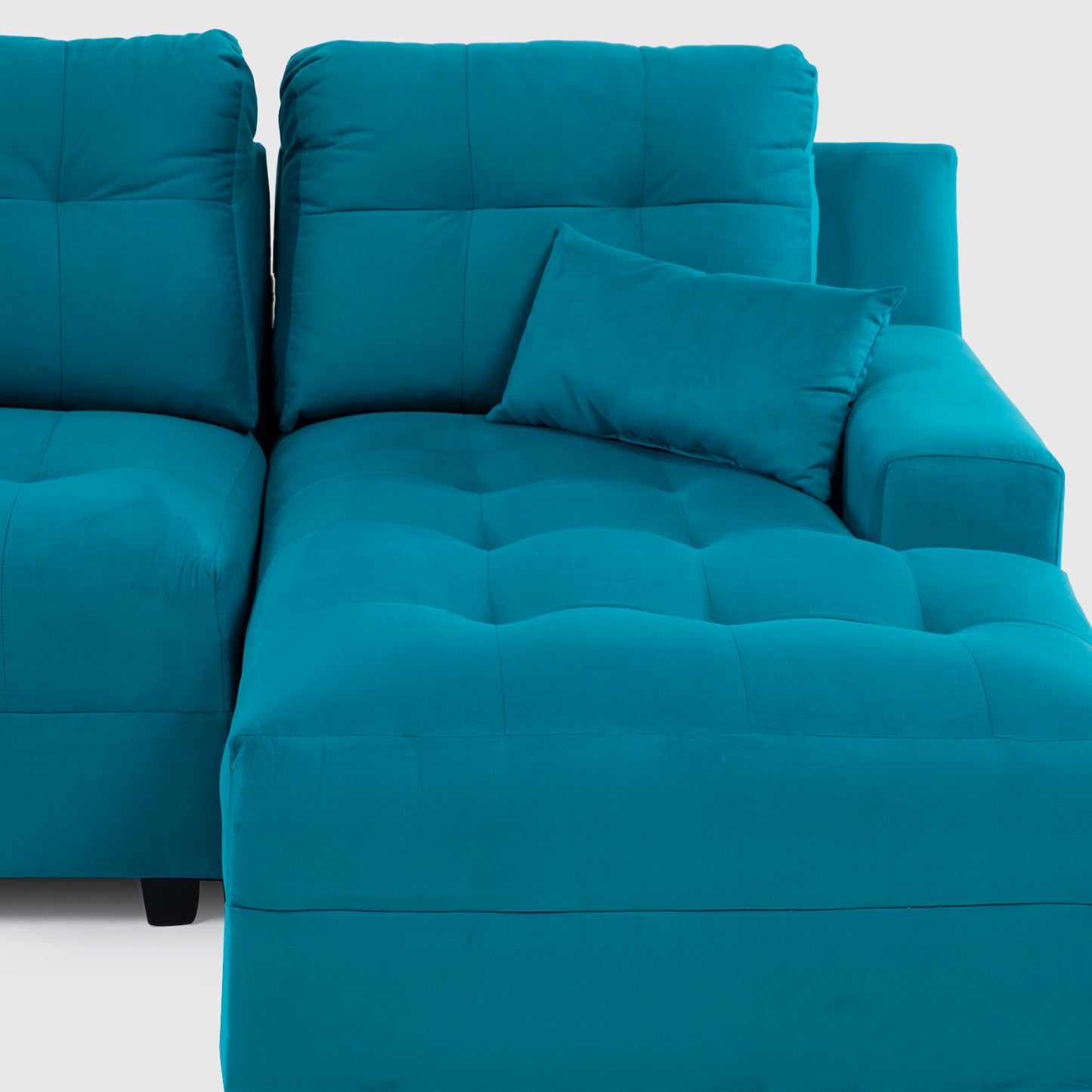 Seccional Dubai XS Derecho en Velvet Turquesa – Elegancia Compacta y Máximo Confort