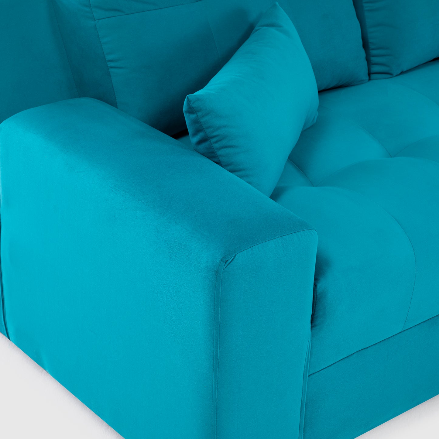 Seccional Dubai XS Derecho en Velvet Turquesa – Elegancia Compacta y Máximo Confort