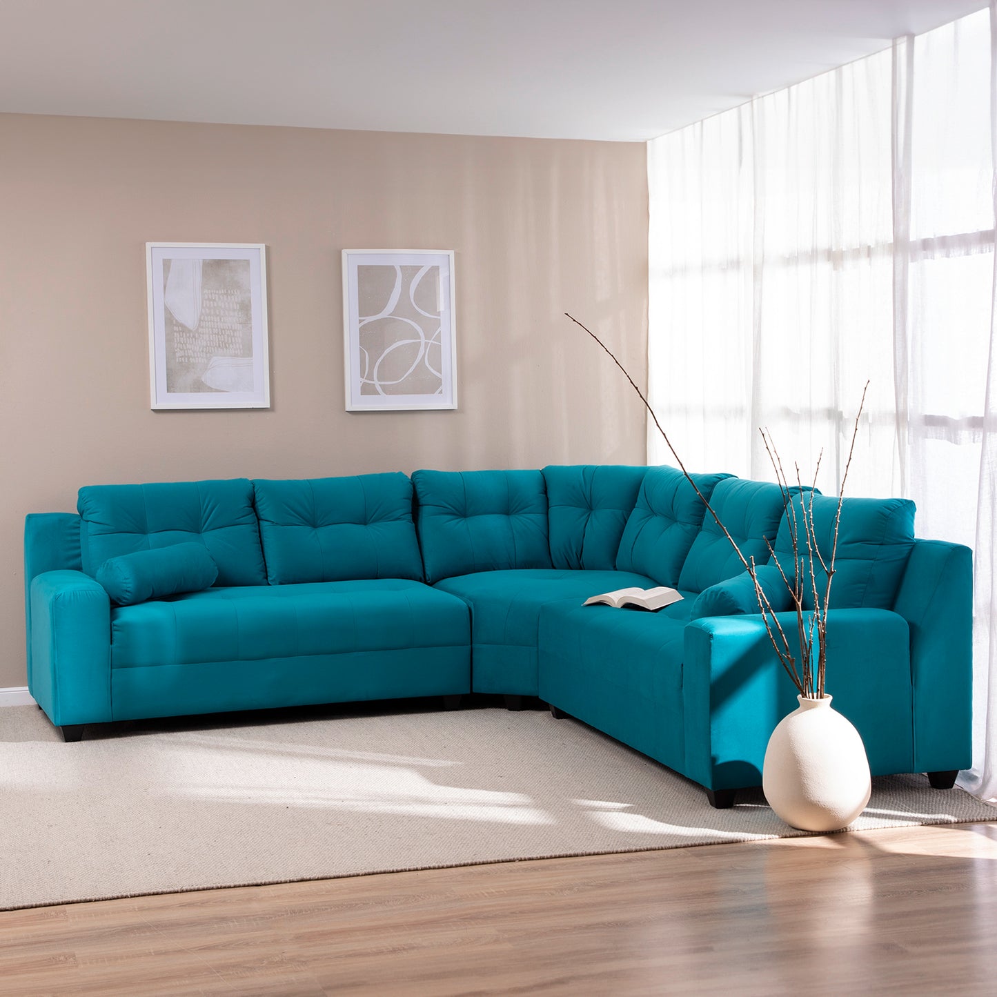 Seccional Nápoles Curvo Velvet Turquesa – El sofá que tu hogar está esperando