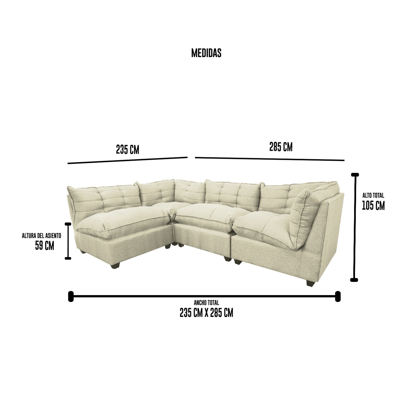 Seccional Berlín - Tela (Lino Soft) Beige