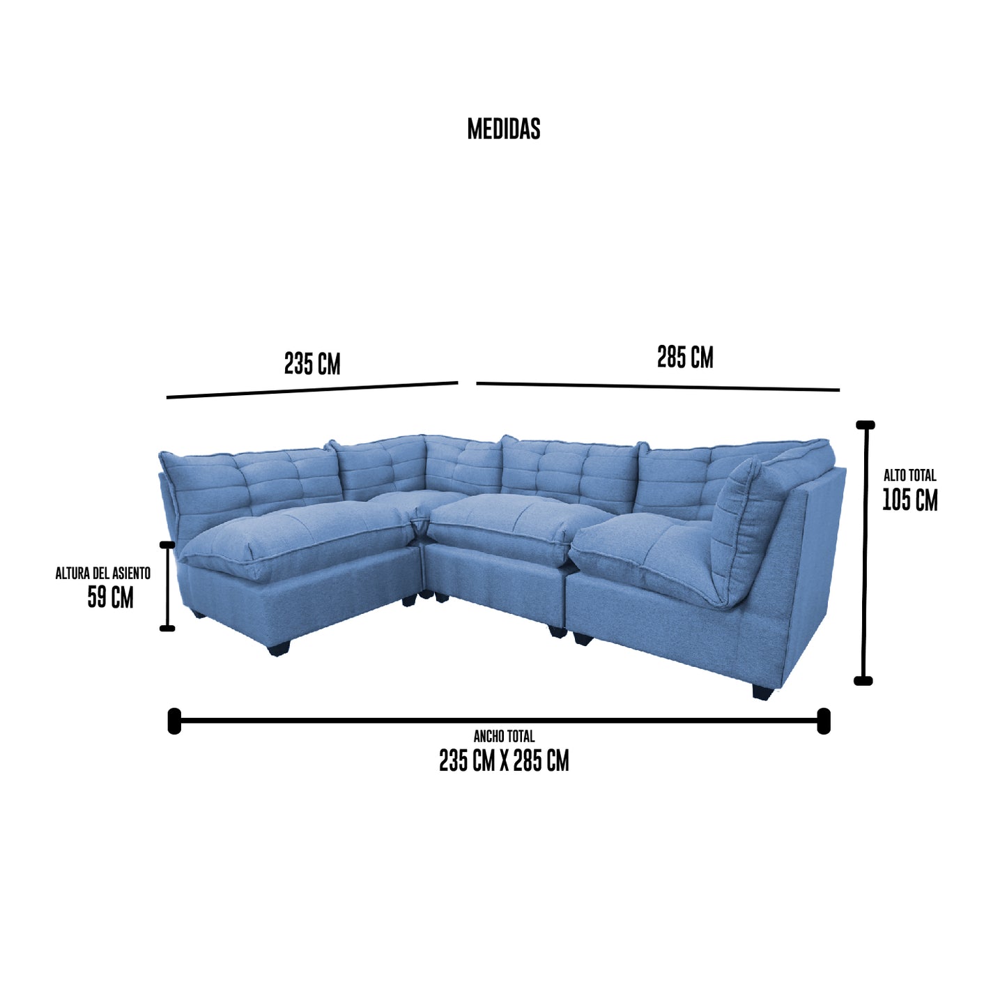 Seccional Berlín - Tela (Lino Soft) Azul