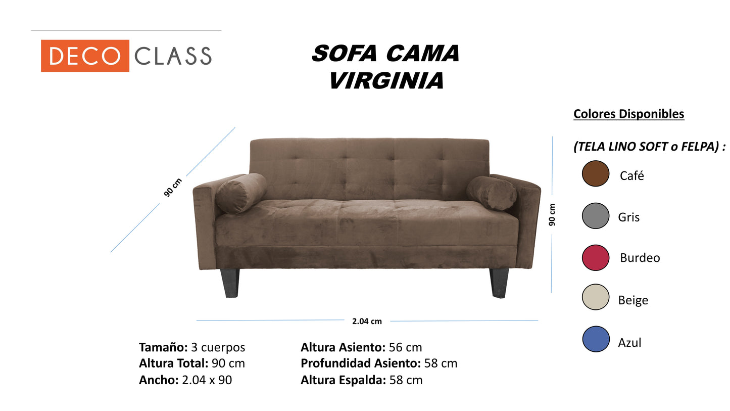 Sofa Cama Virginia - Felpa Azul