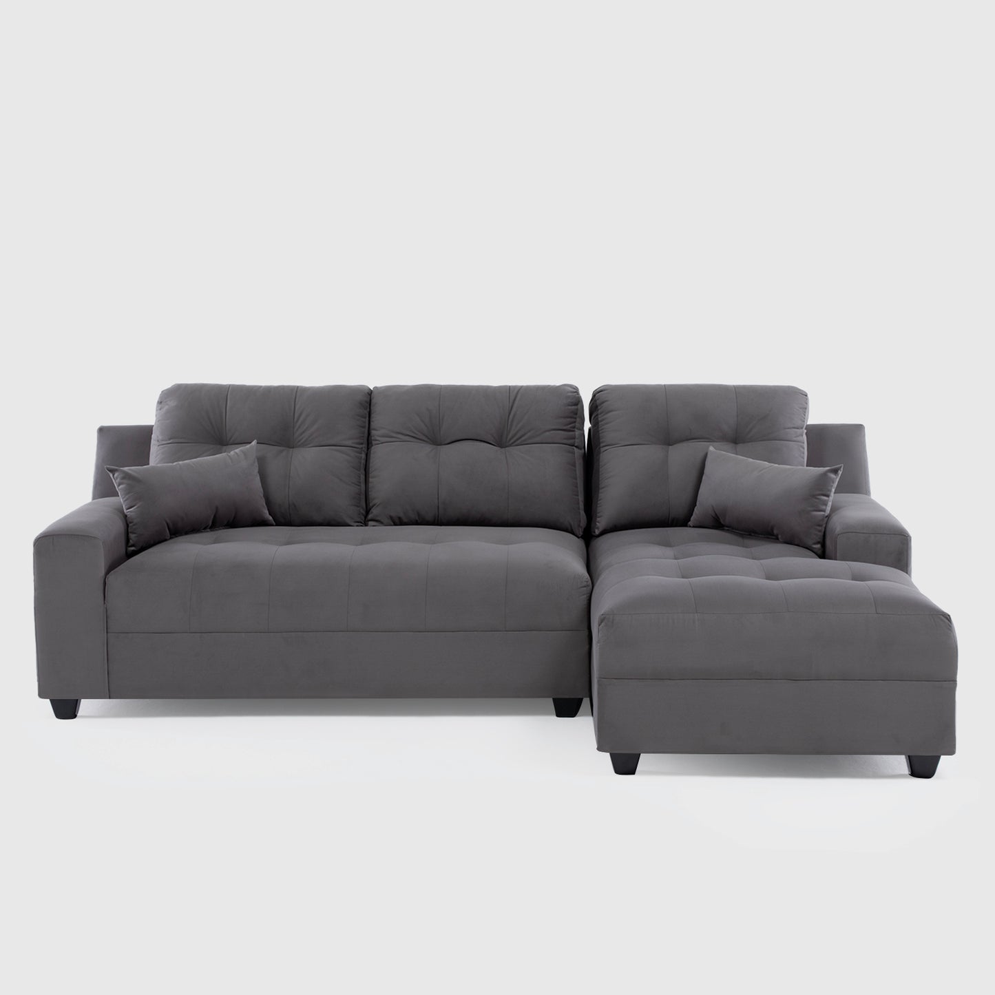 Seccional Dubai XS Derecho en Velvet Gris – Elegancia Compacta y Máximo Confort