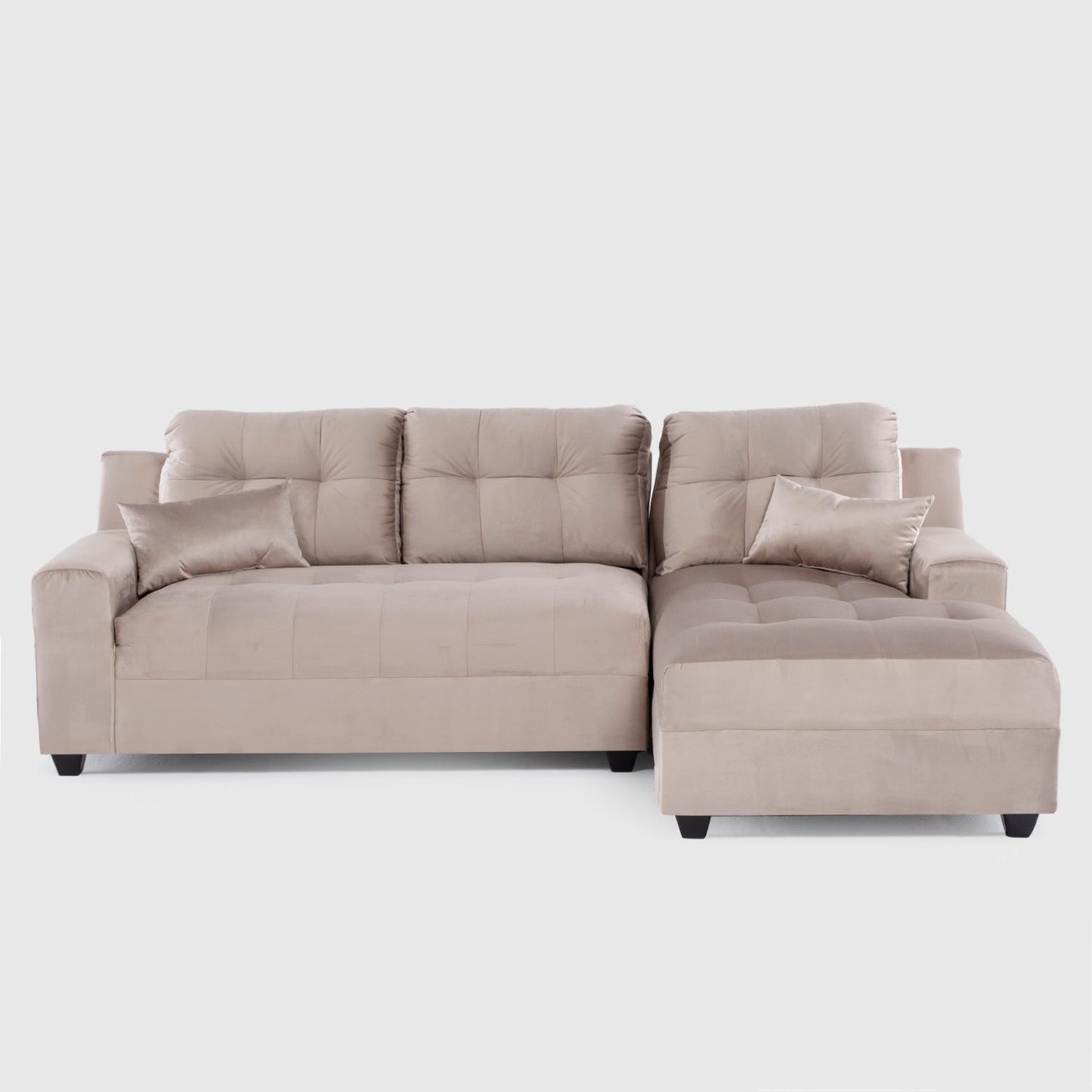 Seccional Dubai XS Derecho en Velvet Beige – Elegancia Compacta y Máximo Confort