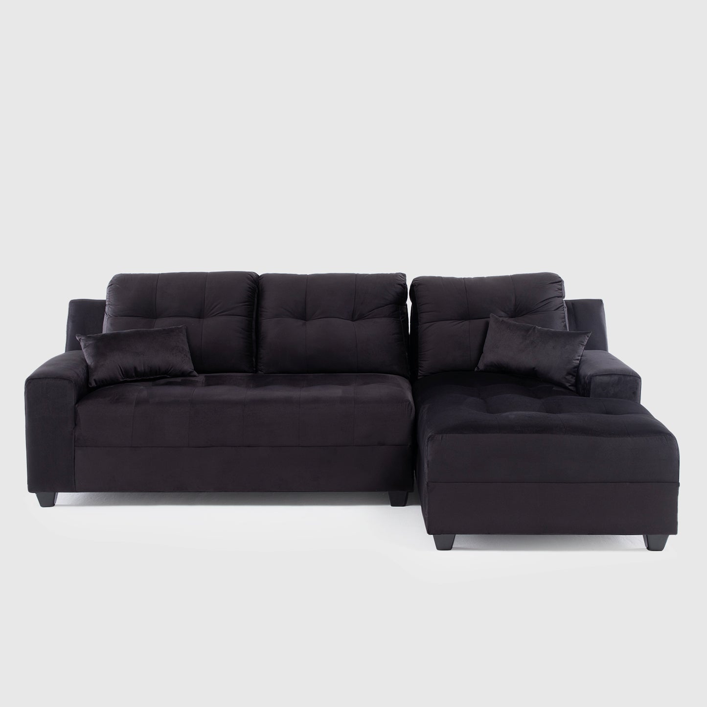 Seccional Dubai XS Derecho en Velvet Negro – Elegancia Compacta y Máximo Confort