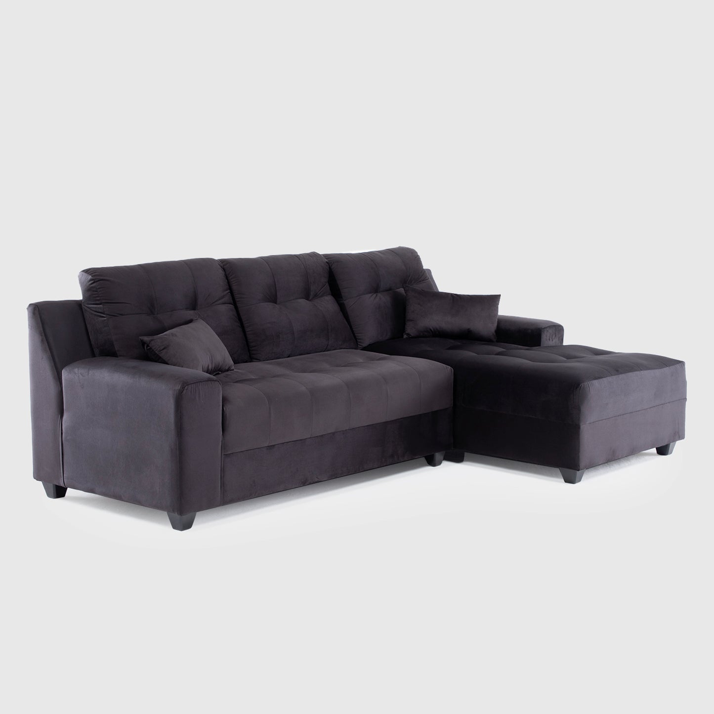Seccional Dubai XS Derecho en Velvet Negro – Elegancia Compacta y Máximo Confort