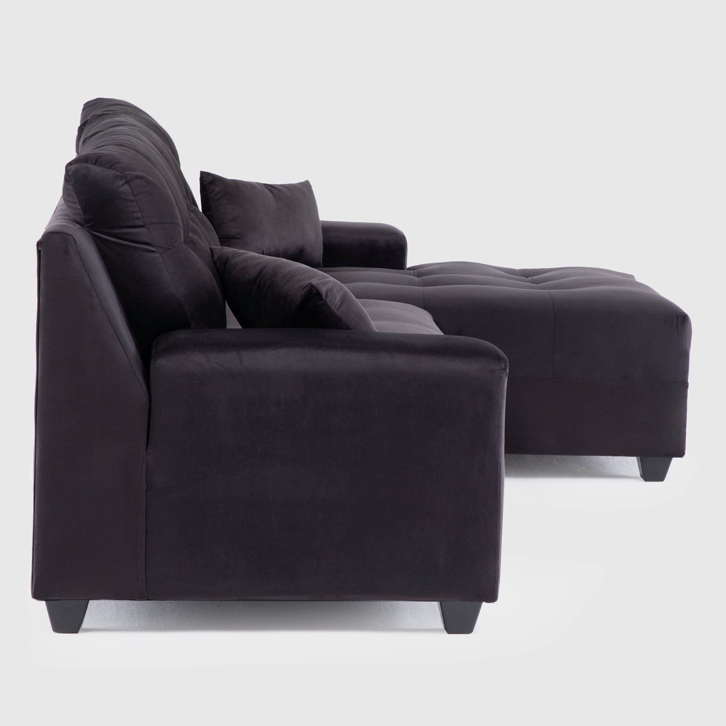 Seccional Dubai XS Derecho en Velvet Negro – Elegancia Compacta y Máximo Confort