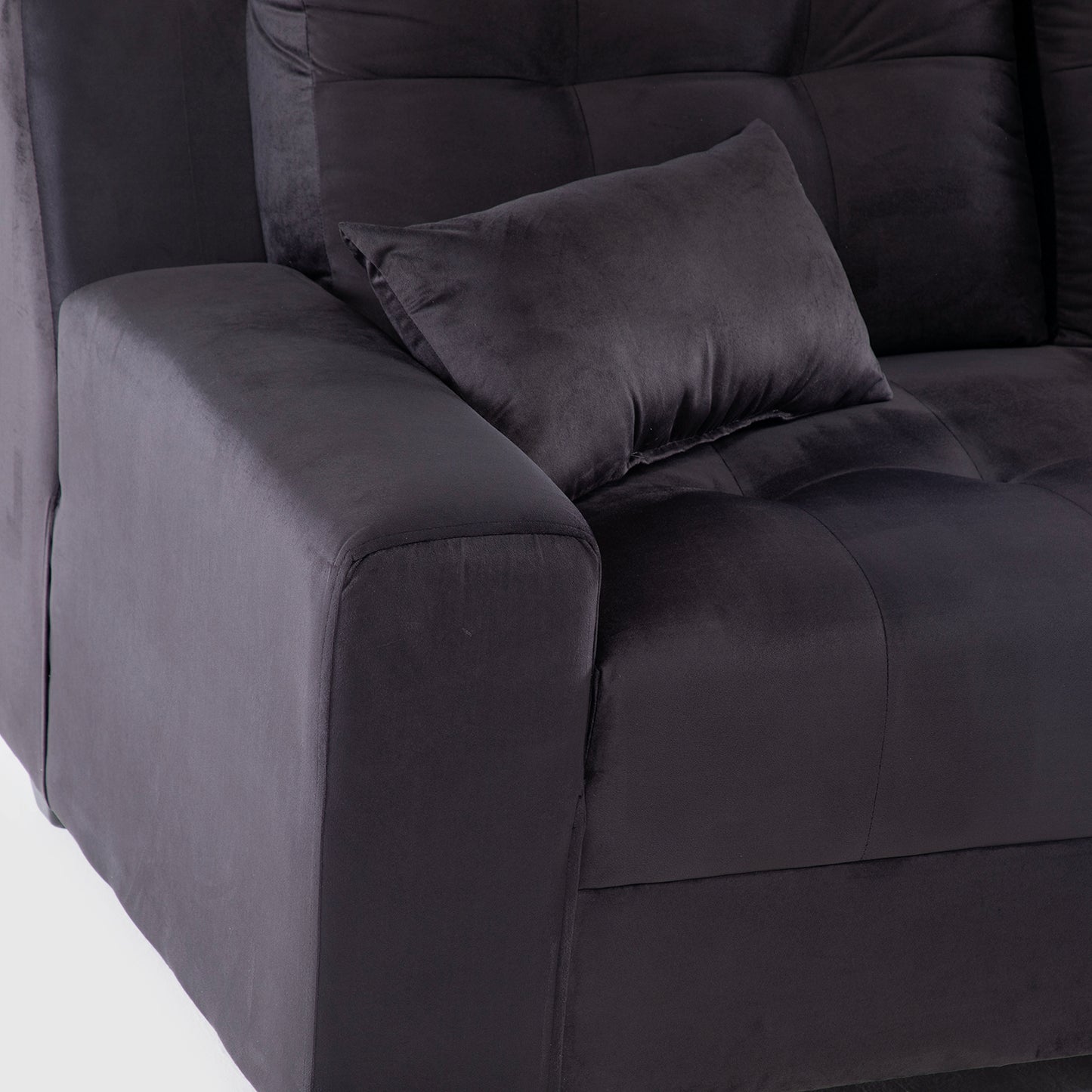 Seccional Dubai XS Derecho en Velvet Negro – Elegancia Compacta y Máximo Confort