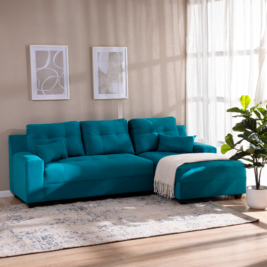 Seccional Dubai XS Derecho en Velvet Turquesa – Elegancia Compacta y Máximo Confort