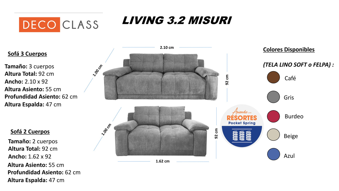 Living 3.2 Misuri - Tela (Lino Soft) Azul