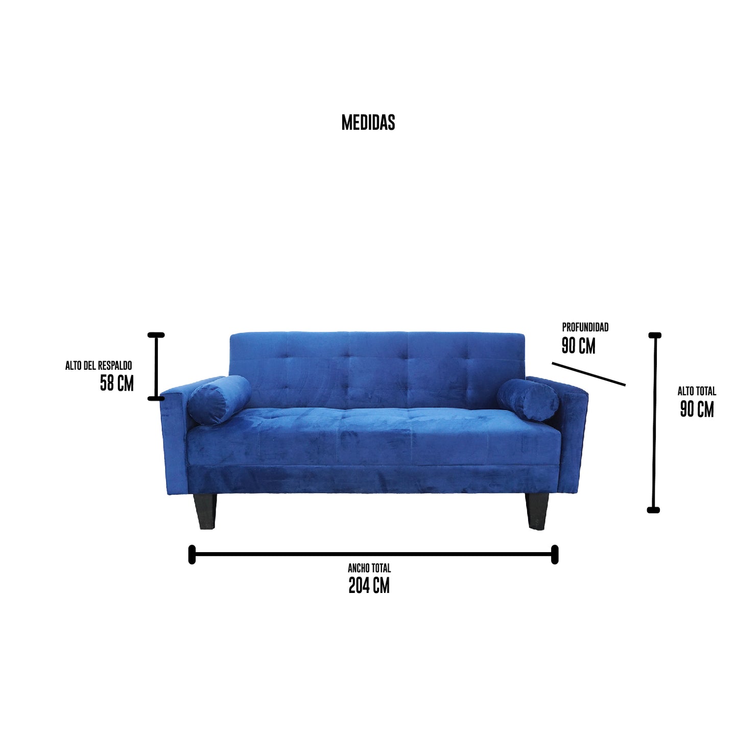 Sofa Cama Virginia - Felpa Azul