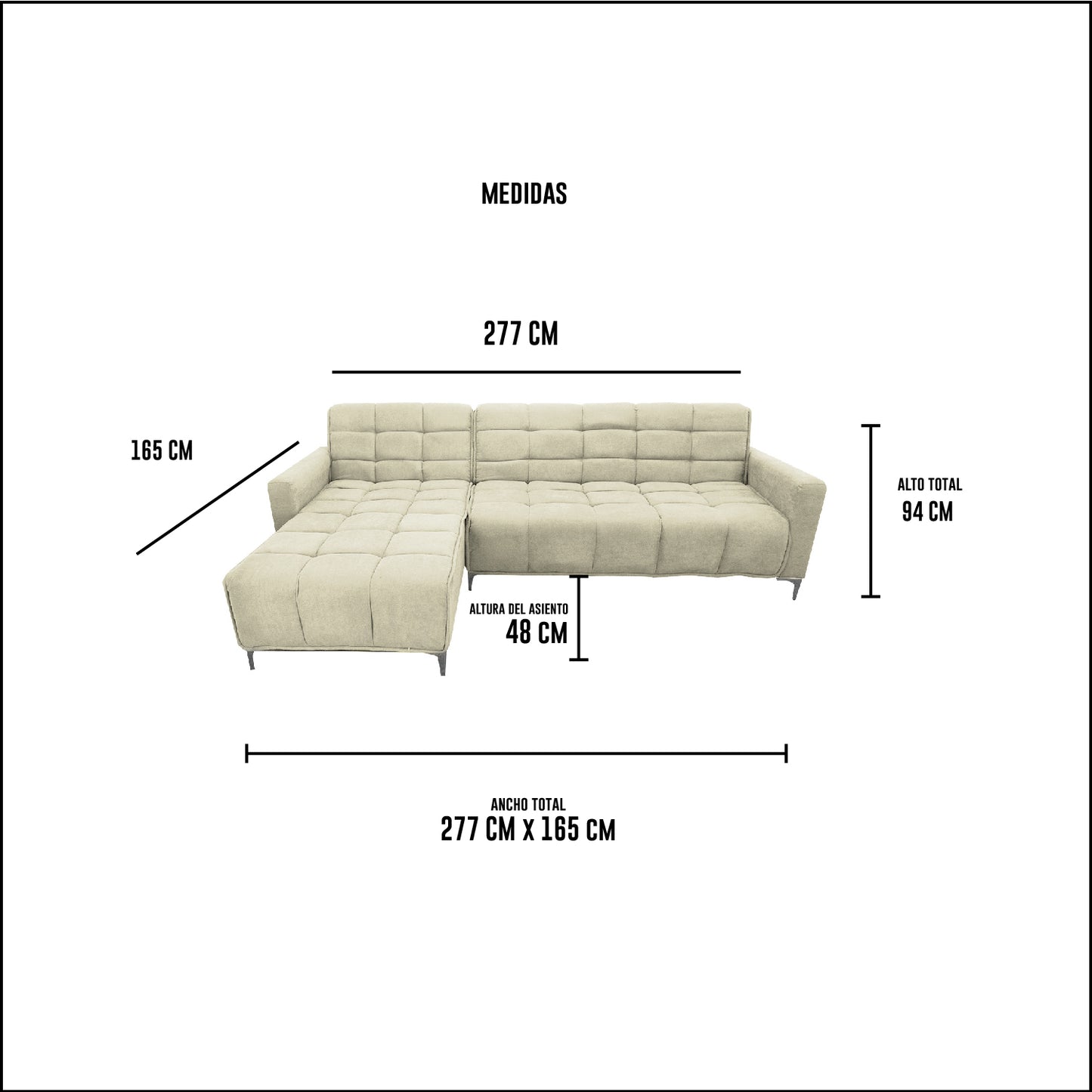 Seccional Reclinable Dakota - Tela (Lino Soft) Beige