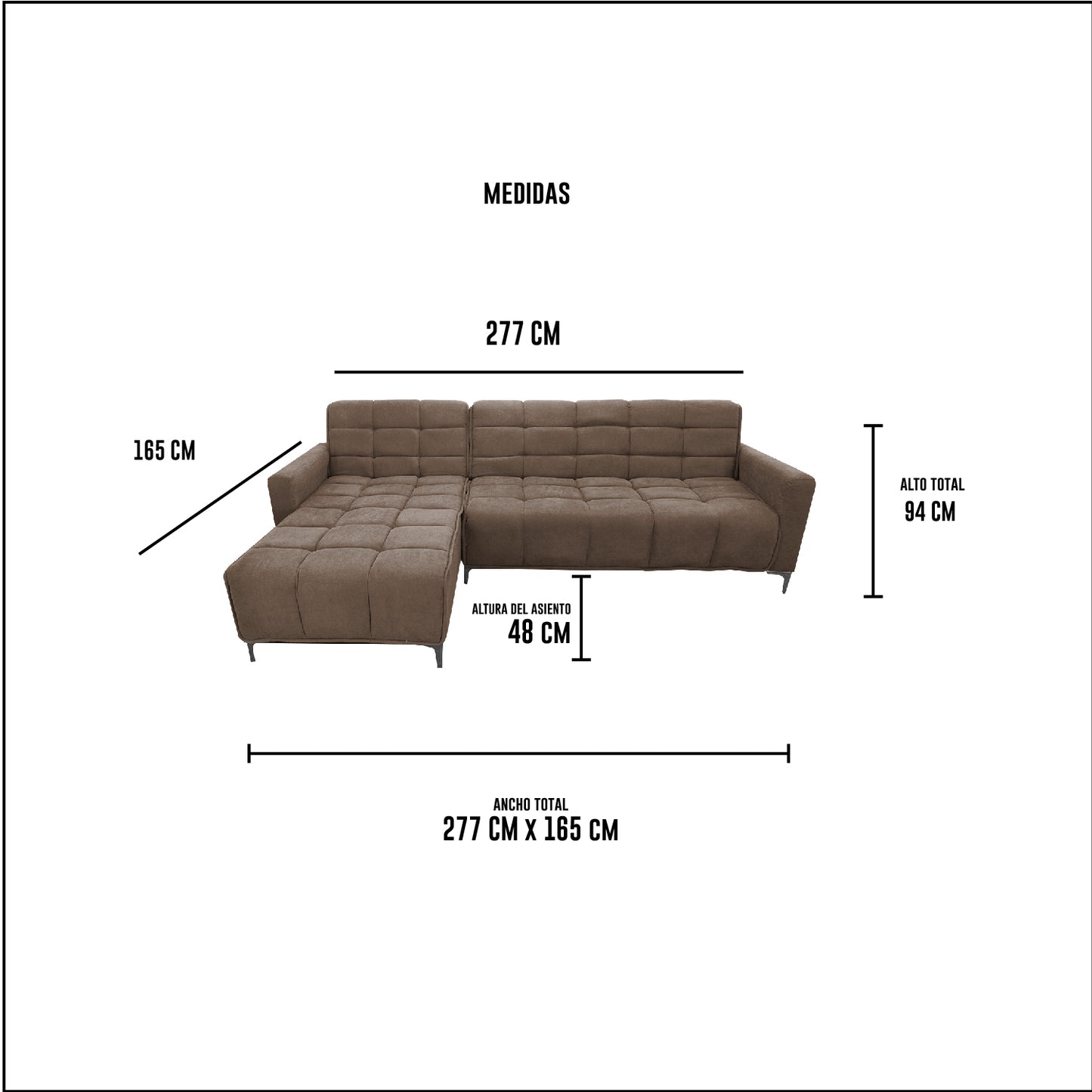 Seccional Reclinable Dakota - Tela (Lino Soft) Café