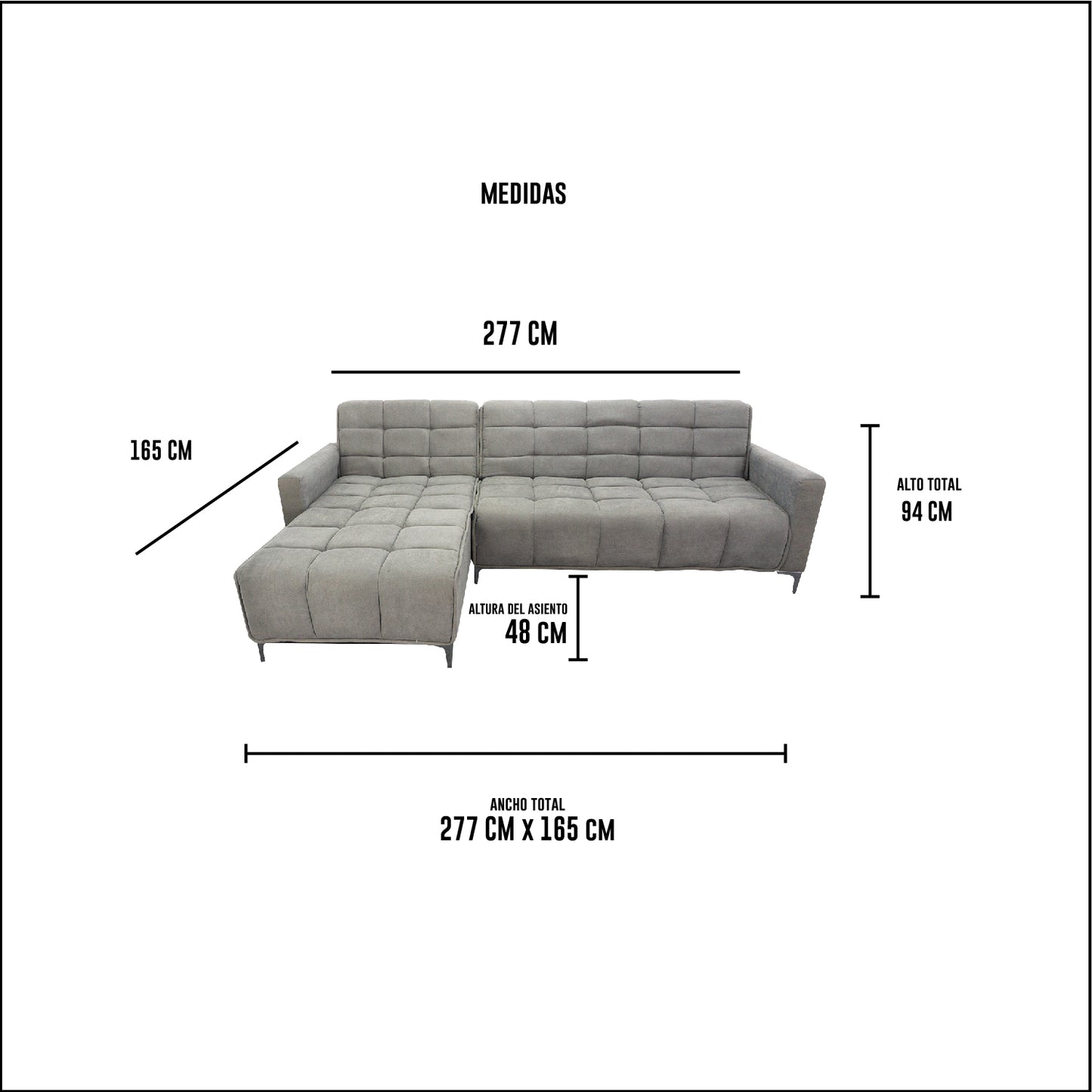 Seccional Reclinable Dakota - Tela (Lino Soft) Gris