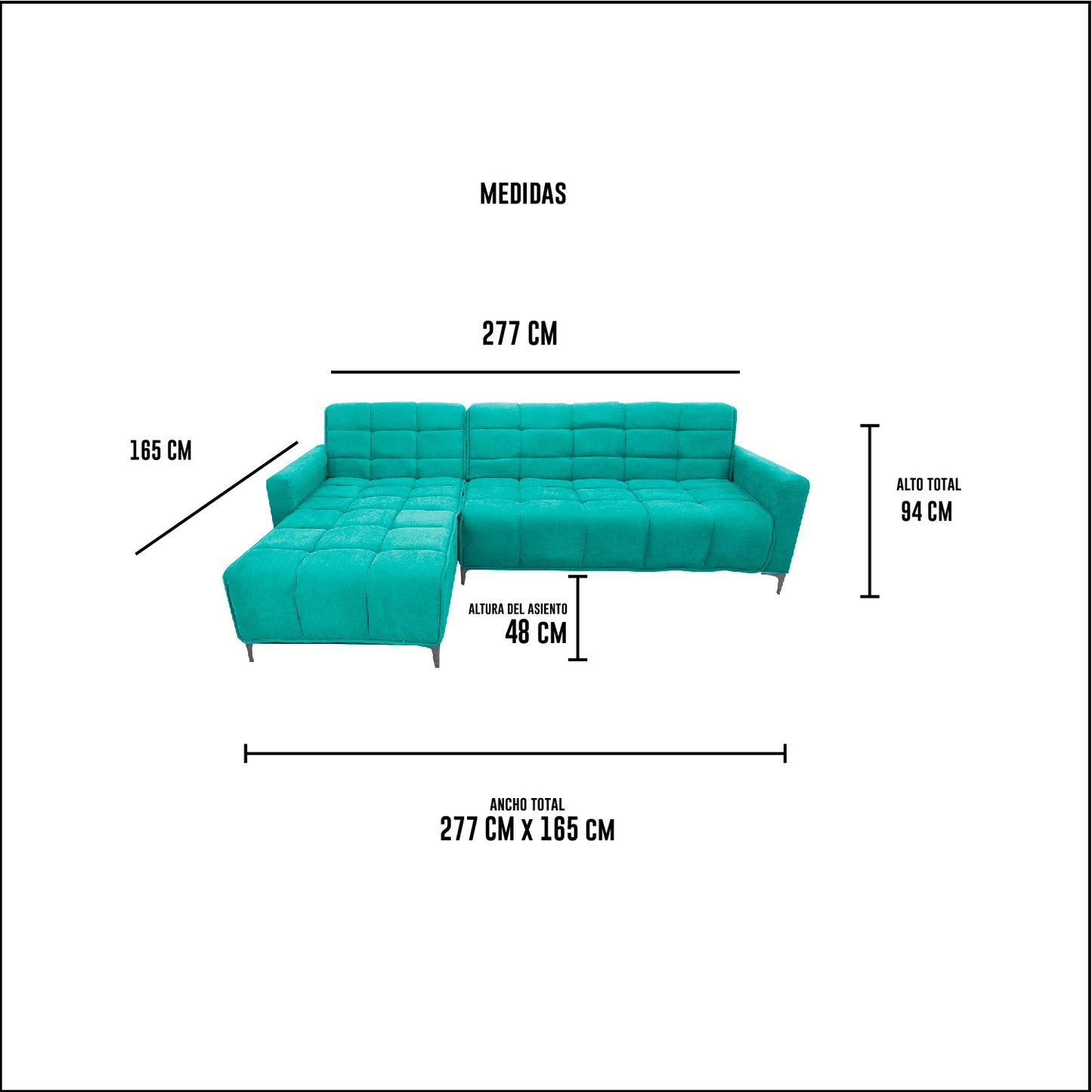 Seccional Reclinable Dakota - Tela (Lino Soft) Turquesa