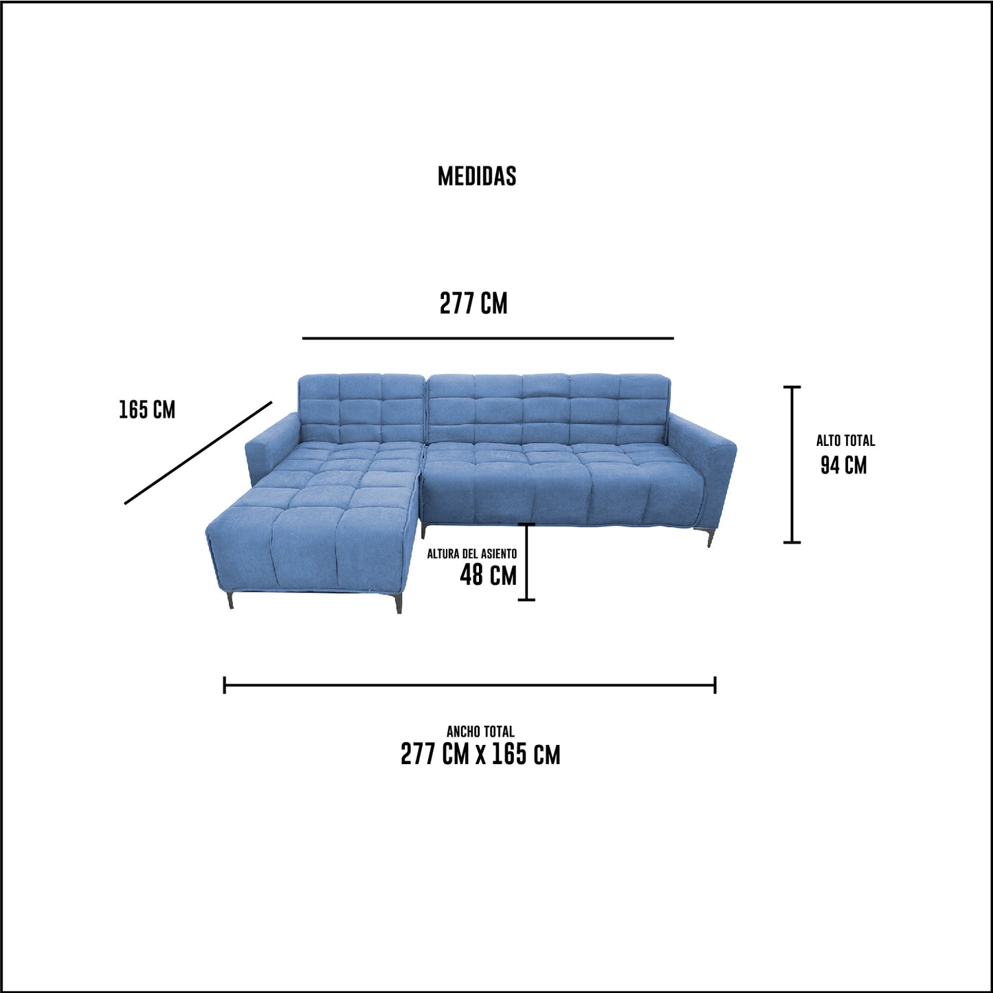 Seccional Reclinable Dakota - Tela (Lino Soft) Azul