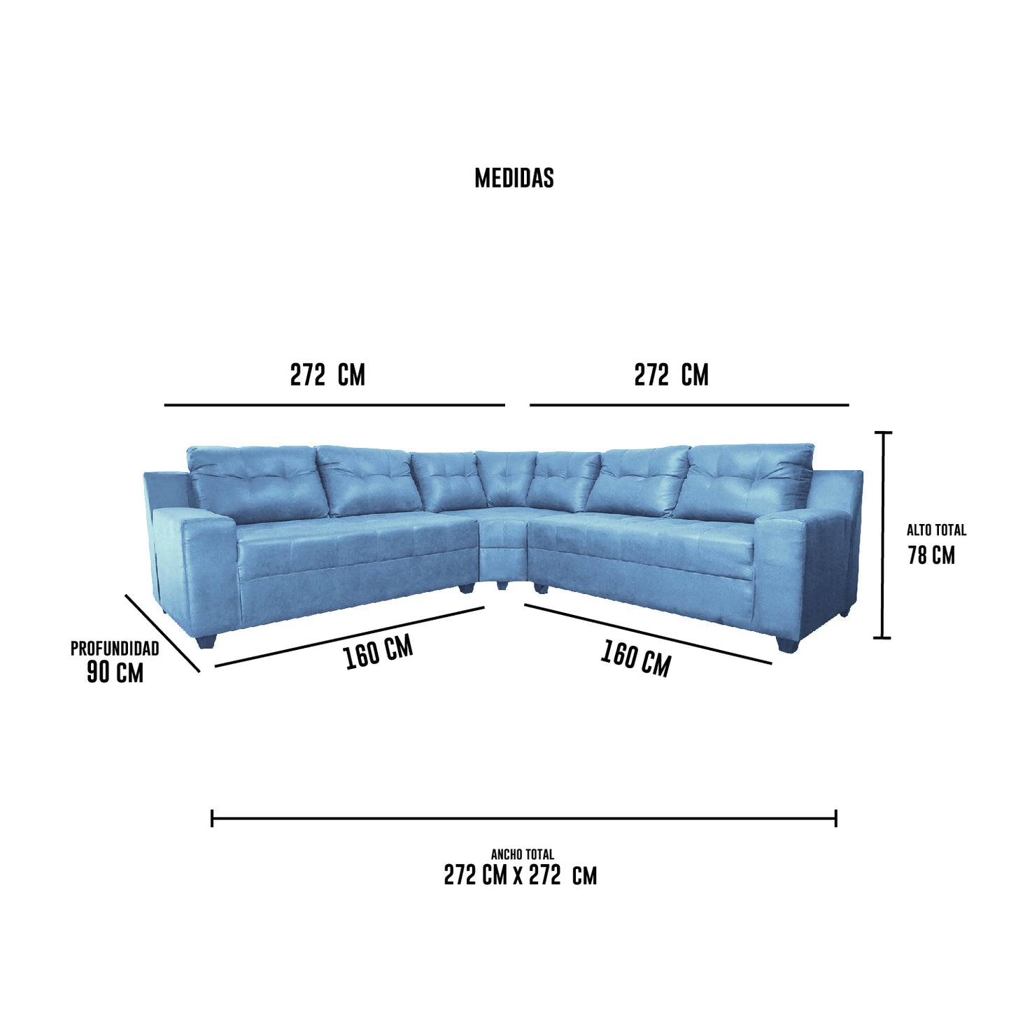 Seccional Curvo Trenton - Tela (Lino Soft) Azul