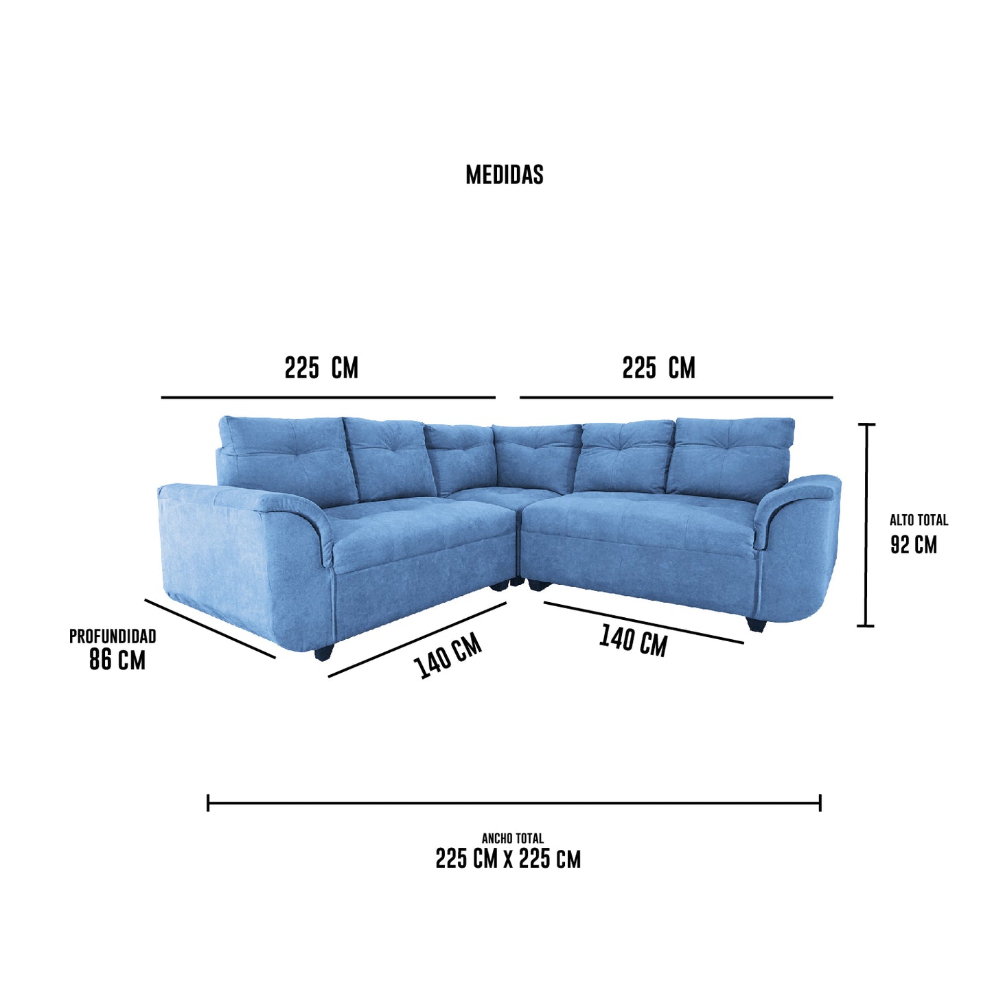 Seccional Albany - Tela (Lino Soft) Azul