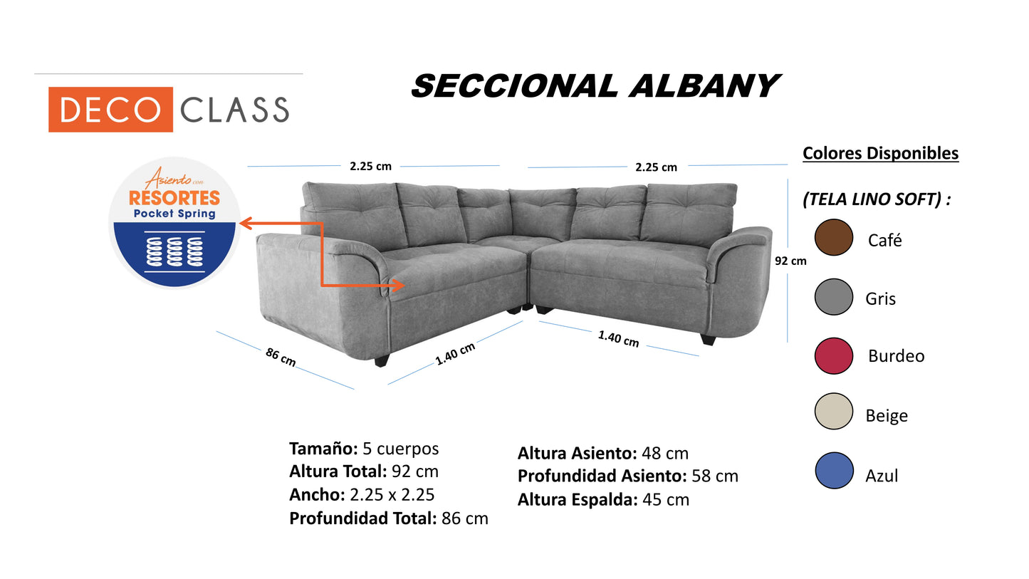 Seccional Albany - Tela (Lino Soft) Azul