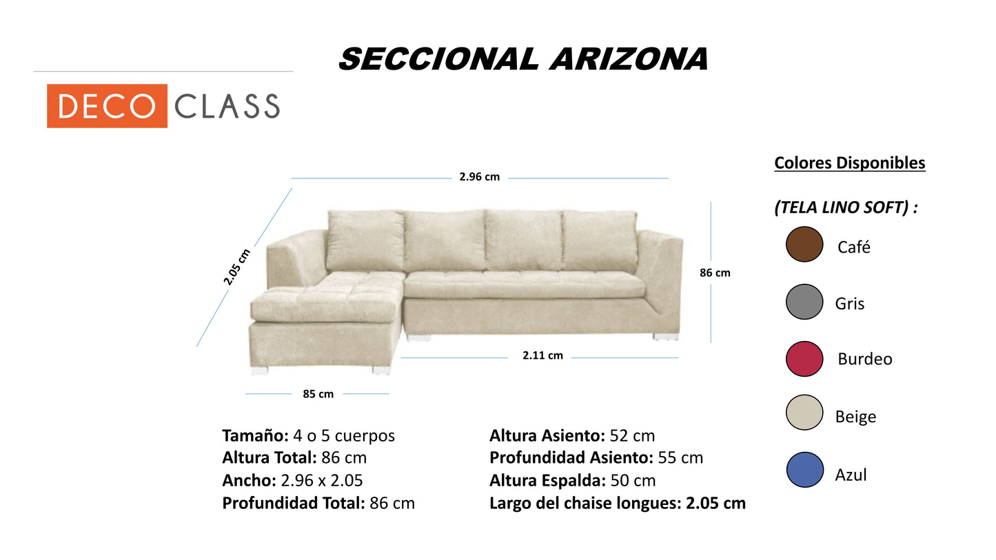 Seccional Arizona - Tela (Lino Soft) Gris