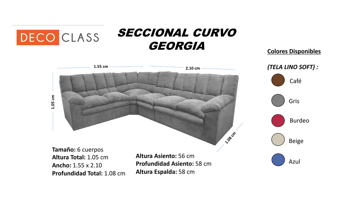 Seccional Georgia Curvo - Tela (Lino Soft) Gris