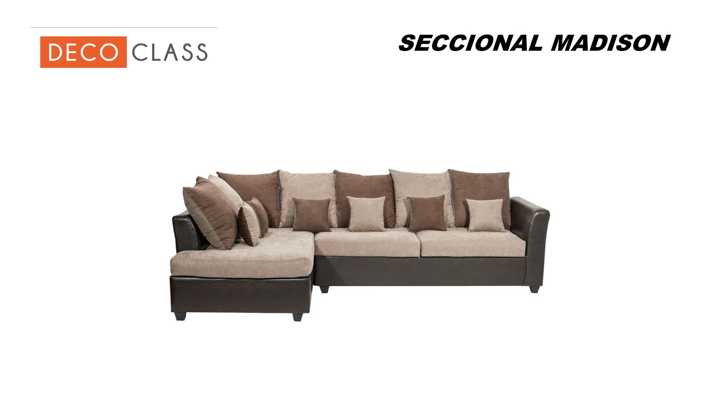 Seccional Madison - Tela (Lino Soft)/ PU Café/Beige