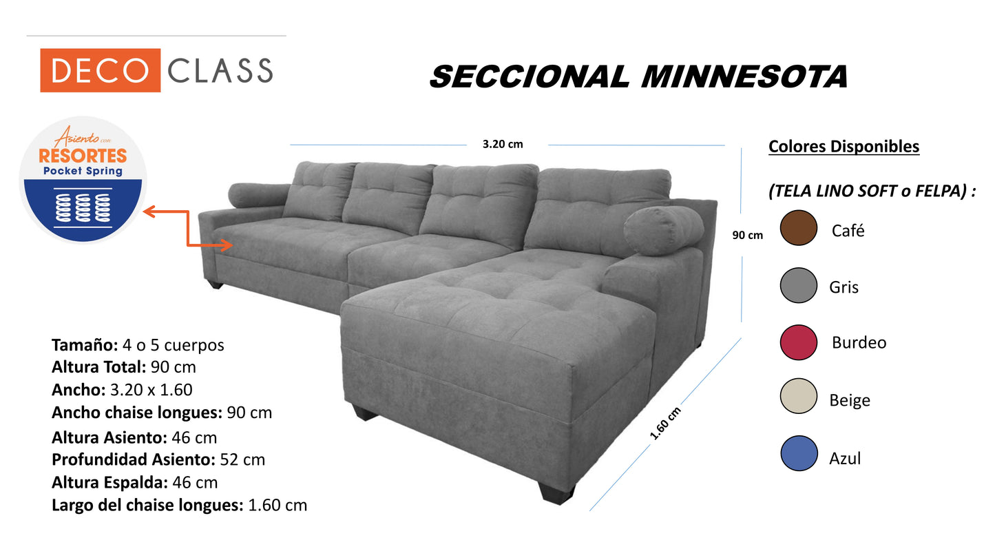 Seccional Minnesota - Tela (Lino Soft) Azul