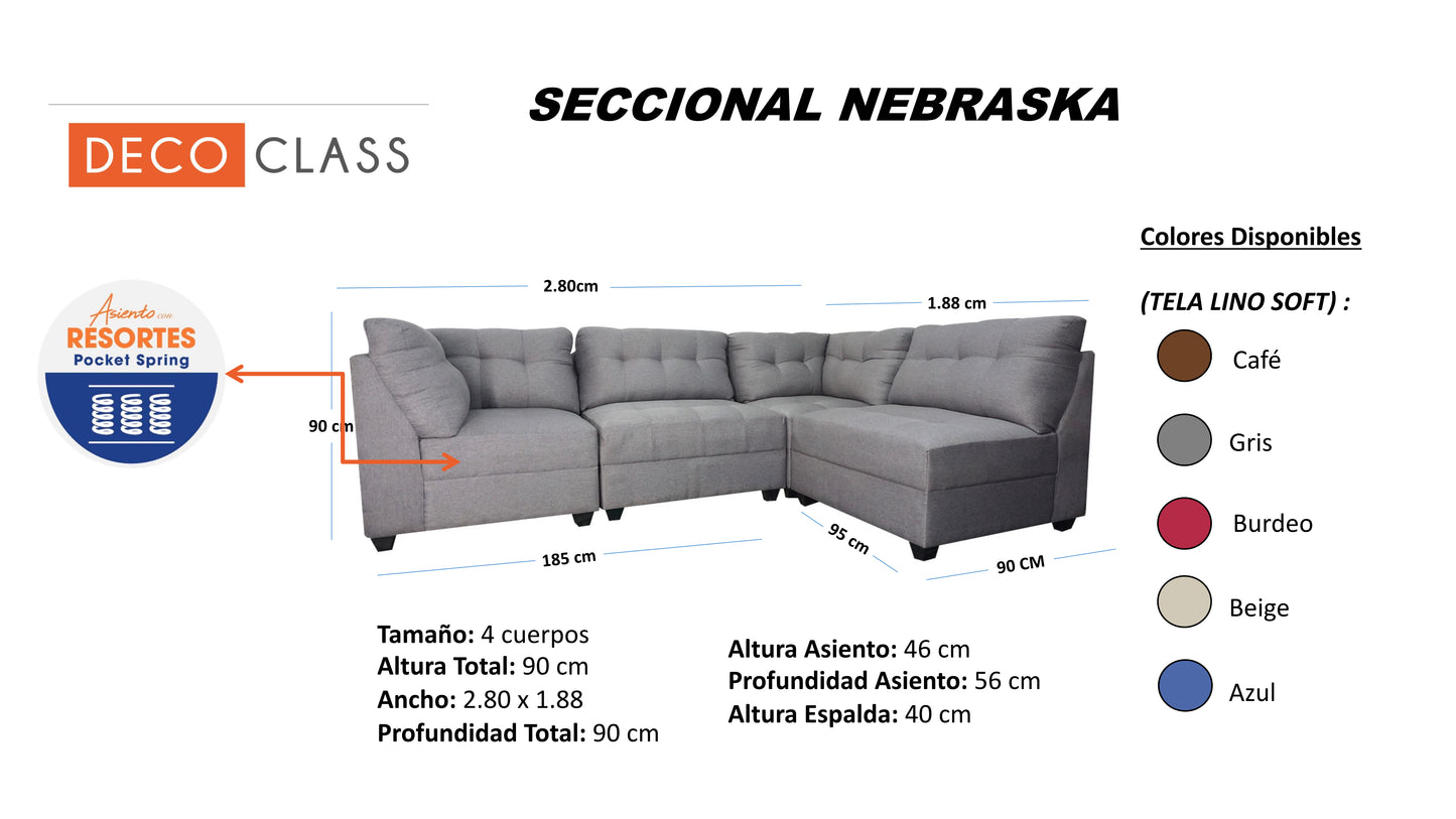 Seccional Nebraska - Tela (Lino Soft) Azul