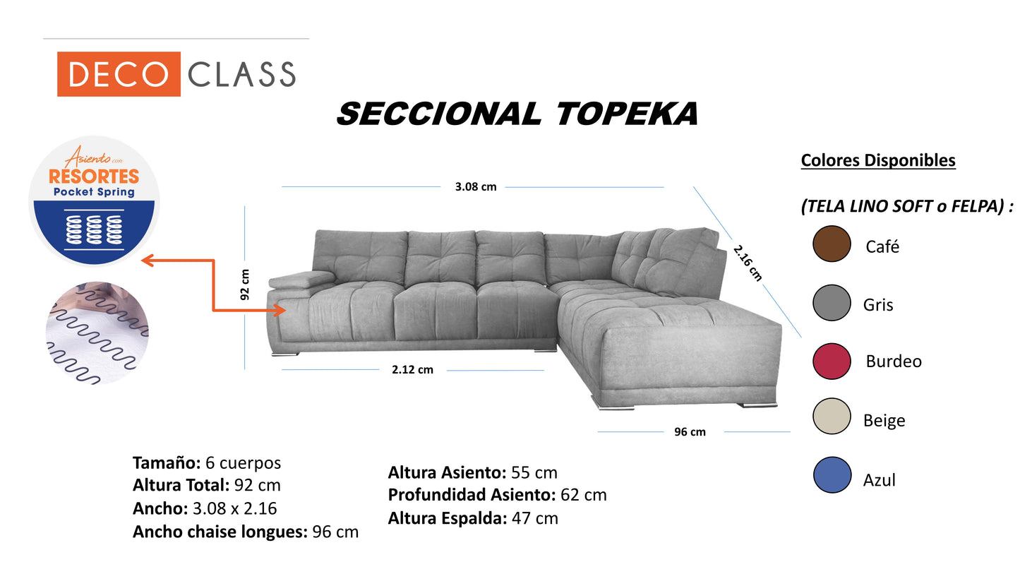 Seccional Topeka - Tela (Lino Soft) Beige