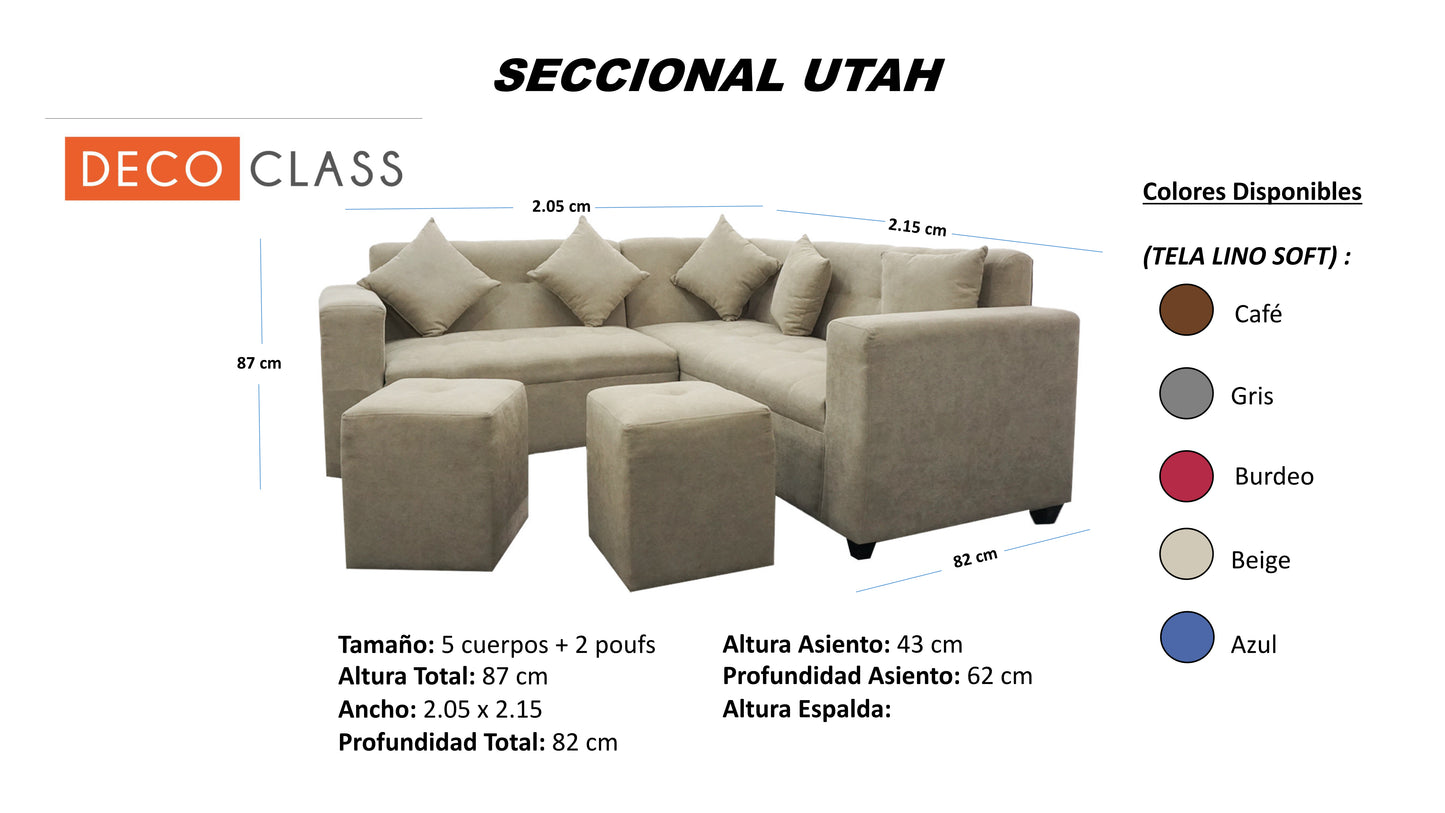 Seccional Utah - Tela (Lino Soft) Azul