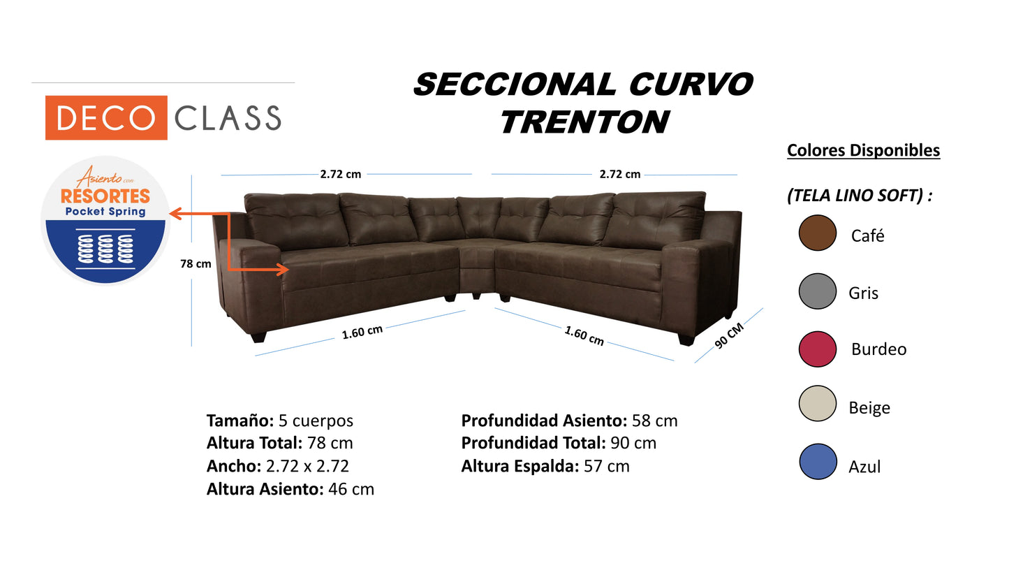 Seccional Curvo Trenton - Tela (Lino Soft) Azul